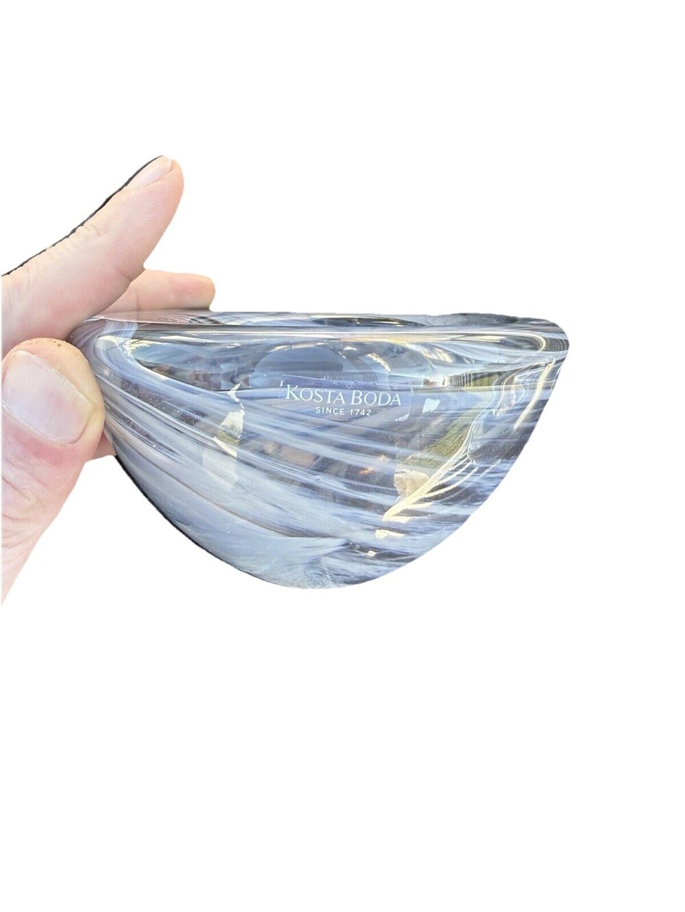 Set of 2 Kosta Boda Swedish Art Glass Swirl Bowls Clear Modern Decor 5